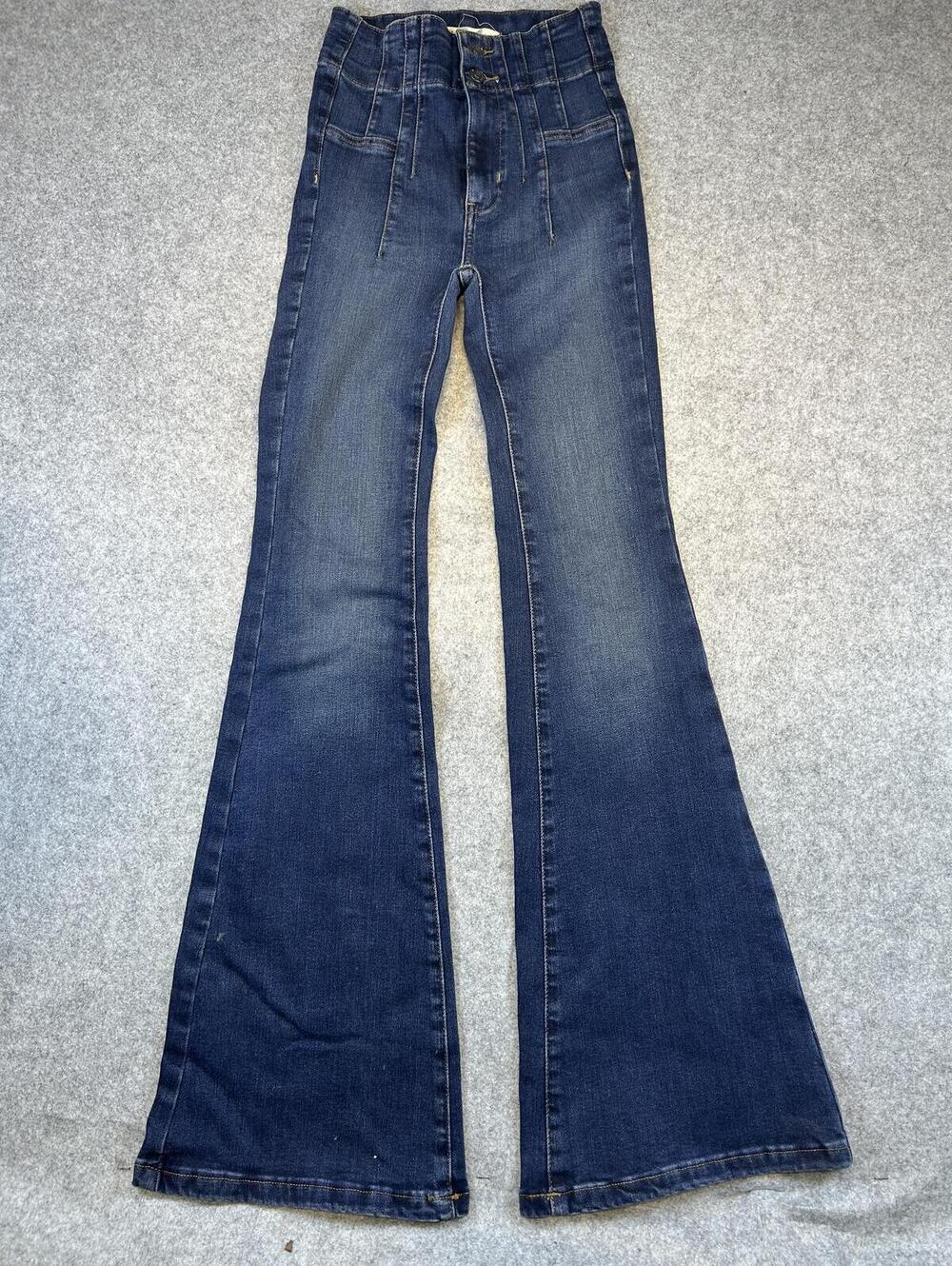 We The Free High Rise Flare Jeans Y2K Style Stretch Dark Wash Denim 24x31